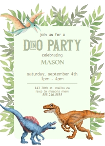 Birthday Dino Party 001 Invitation: Kid's Birthday Invitation Dino Party