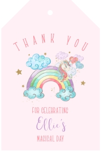 Birthday Rainbow Unicorn 001 Thank You Tag: Birthday Magical Rainbow Invitation and Thank You Tag
