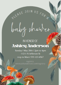 Baby Shower Mushroom Forest Invitation and Books for Baby design preview