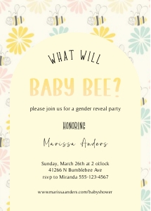 Gender Reveal Baby Bee 001 Invitation: Gender Reveal Baby Bee
