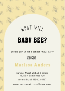 Gender Reveal Yellow Bee 001 Invitation: Gender Reveal Baby Bee