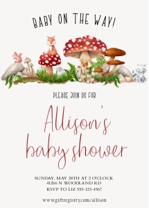 Baby Shower Mushroom Forest Woodland Animals 002 Invitation: Baby Shower Mushroom Forest Woodland Animals
