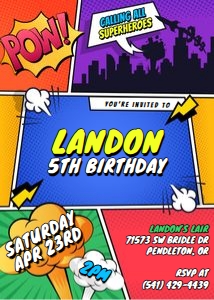 Superhero Comics Birthday Invitation design preview