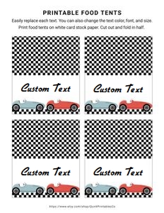 Race Car Party Food Label design preview