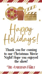 Christmas Movie Night Thank You Tags: Christmas Movie Night Invitation