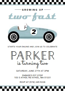 Race Car Birthday Invite (Blue) design preview