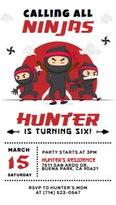 Ninja Birthday Digital Invitation design preview