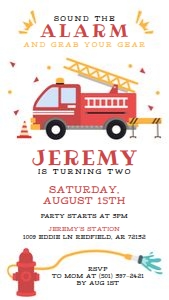 Firetruck Birthday Evite design preview