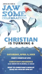 Shark Birthday Digital Invitation design preview