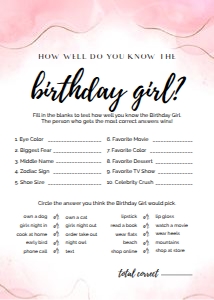 How Well Do You Know The Birthday Girl Game design preview