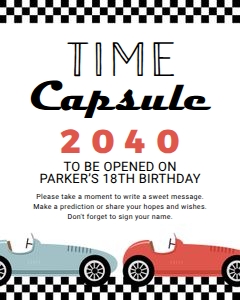 Race Car Time Capsule Sign: Race Car Birthday Time Capsule