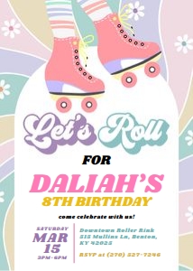 Groovy Roller Skate Birthday Invite design preview