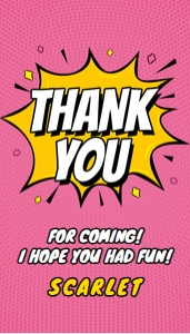 Comic Birthday Pink Thank You Tags: Superhero Comic Birthday Pink Invite