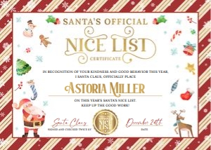 Santa Official Nice List Certificate design preview