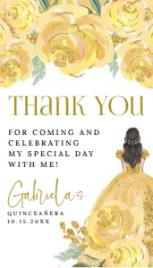 Quinceañera Yellow Gold Tags (V1): Quinceañera Floral Yellow Gold Invitation