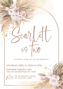 Pampas Grass Boho Birthday Invitation design preview