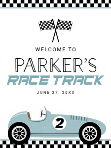 Race Car Party Welcome Sign (Blue) design preview
