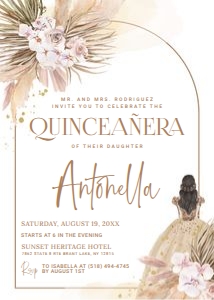 Quinceañera Boho Pampas Invitation design preview