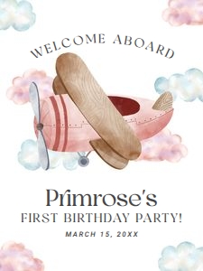 Pink Airplane Party Welcome Sign design preview