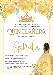 Quinceañera Floral Yellow Gold Invitation (V4): Quinceañera Floral Yellow Gold Invitation