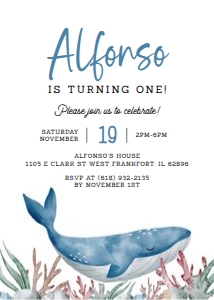 Whale Birthday Invitation design preview