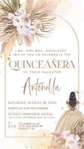 Quinceañera Boho Pampas Digital Invitation design preview