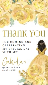 Quinceañera Yellow Gold Tags (V4): Quinceañera Floral Yellow Gold Invitation