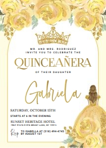 Quinceañera Floral Yellow Gold Invitation (V3): Quinceañera Floral Yellow Gold Invitation