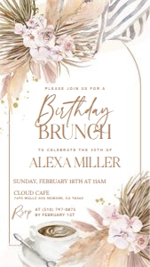 Boho Pampas Birthday Brunch Digital Invite design preview