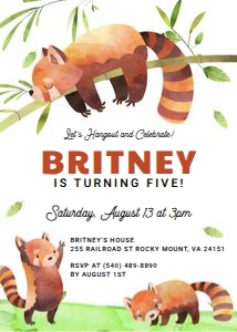 Red Panda Birthday Invitation design preview