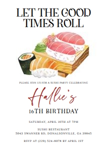 Sushi Birthday Invitation design preview