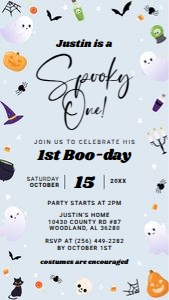Blue Spooky One Birthday Digital Invite design preview