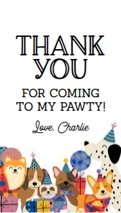Lets Pawty Party Thank You Tags: Let's Pawty Dog Birthday Invitation