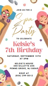Spa Party Birthday Digital Invitation design preview