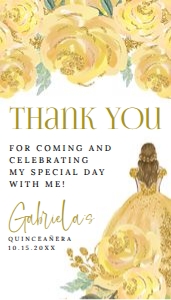 Quinceañera Yellow Gold Tags (V3): Quinceañera Floral Yellow Gold Invitation
