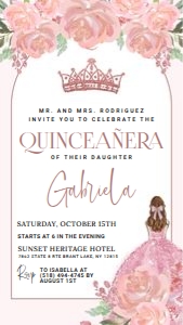 Quinceañera Floral Rose Gold Digital Invitation design preview