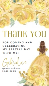Quinceañera Yellow Gold Tags (V2): Quinceañera Floral Yellow Gold Invitation