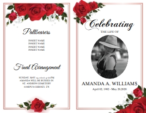 Rose Funeral Program (8 Pages) design preview