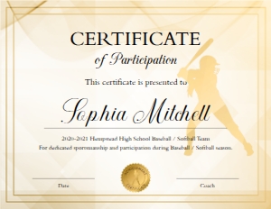Gold Girls Softball Certificate Template design preview