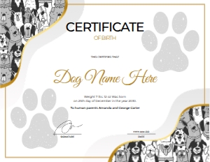 Puppy Birth Certificate design preview