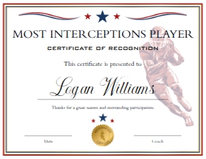 Red Blue White Football End of Season Award - Most Interceptions Player: Red Blue White Football End of Season Award BUNDLE