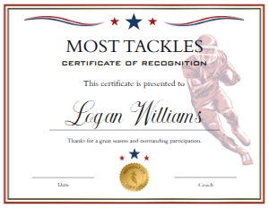 Red Blue White Football End of Season Award - Most Tackles: Red Blue White Football End of Season Award BUNDLE