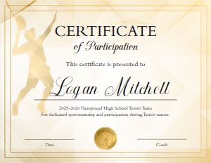 Tennis Certificate for Boys: Tennis Certificate Bundle