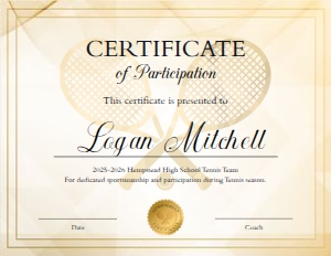 Tennis Certificate for Teams: Tennis Certificate for Teams