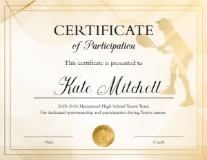 Tennis Certificate for Girls: Tennis Certificate Bundle