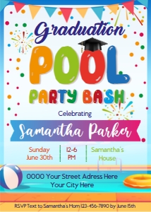 Pool Party Graduation Invitation design preview