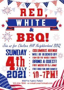 Red White and Blue Neighborhood 4th July BBQ Invitation design preview