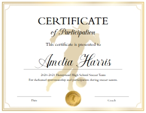 Soccer Girl Participation Award Certificate design preview