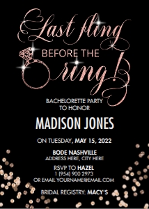 Black Rose Gold Bachelorette Party Invitation design preview