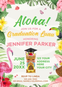 Luau (Flamingo) Graduation Invitation Version 2 design preview